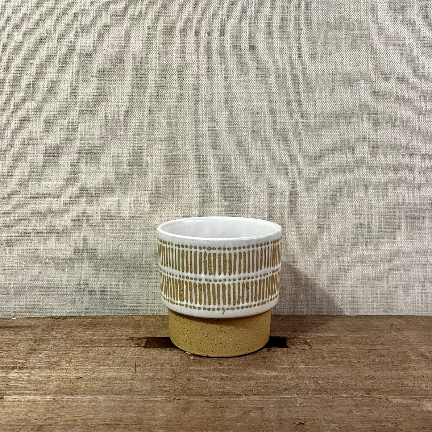 Ceramic Pot - White/Beige Lines
