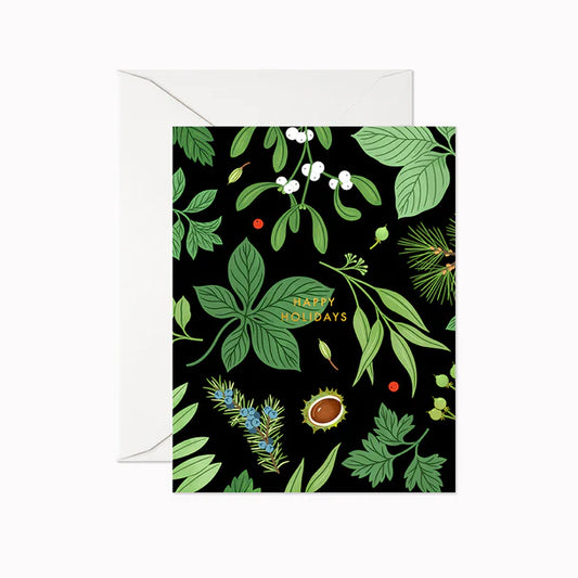 Card: Holiday - Holiday Greenery (Black Background)