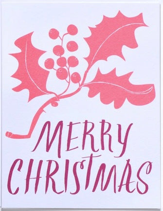 Card: Holiday - Holly (pink)