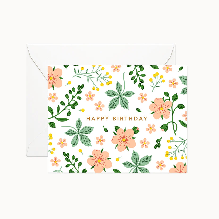Card: Happy Birthday - Peach flowers