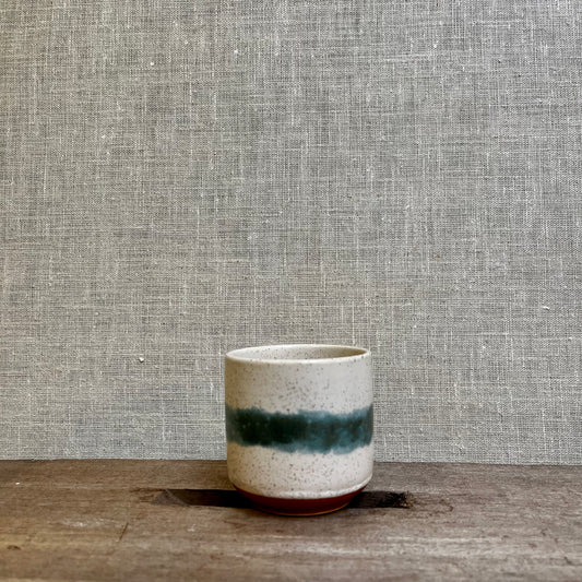 Ceramic Pot - Cream with Green Stripe