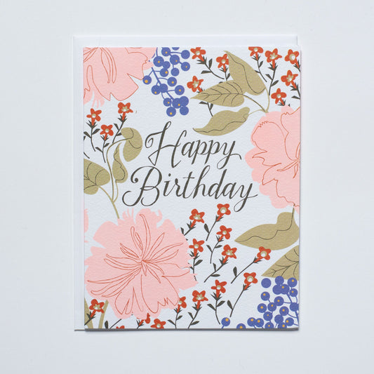 Card: Happy Birthday - Peach Roses