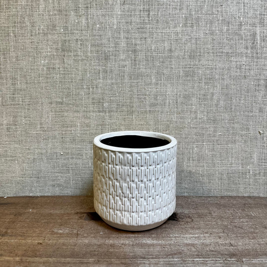 Ceramic Pot - White Knit pattern Knit & Purl