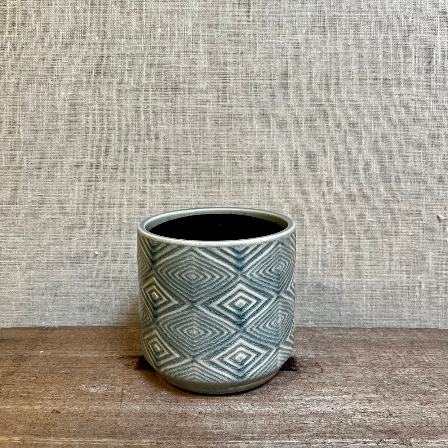 Ceramic Pot - Blue Triangle Op Art
