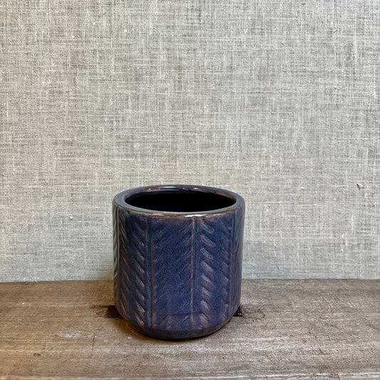 Ceramic Pot - Blue Knit pattern - Herringbone