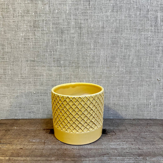Ceramic Pot - Yellow Waffle Glaze