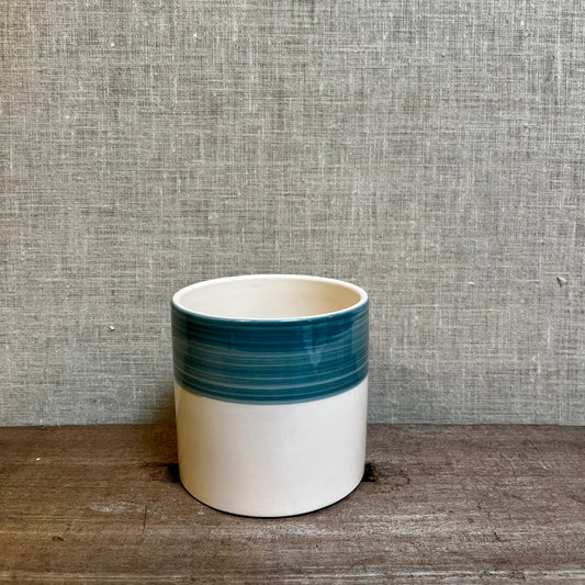 Ceramic Pot - Blue Stripe Rim