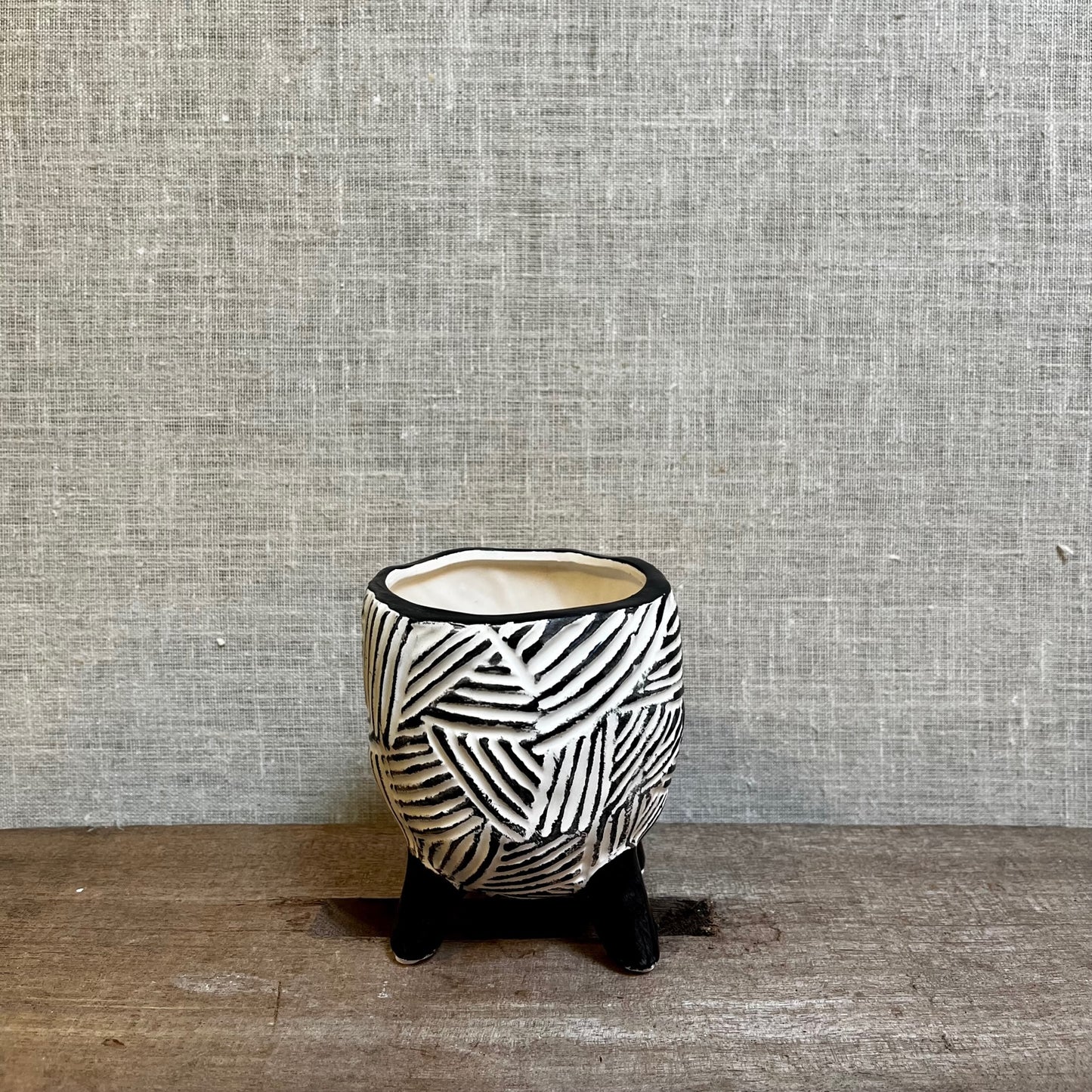 Ceramic Pot - Black/White footed pot