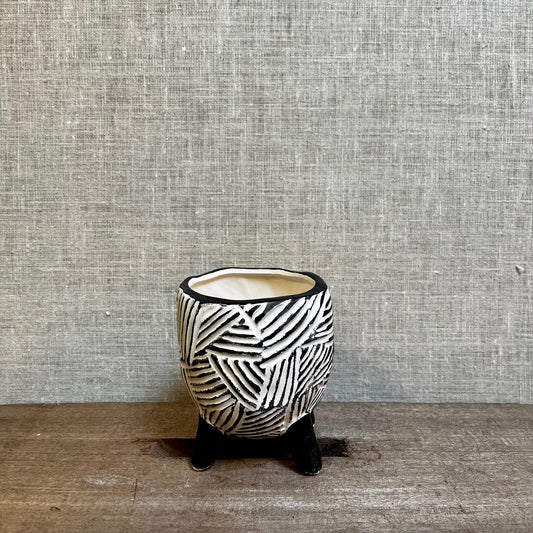 Ceramic Pot - Black/White footed pot