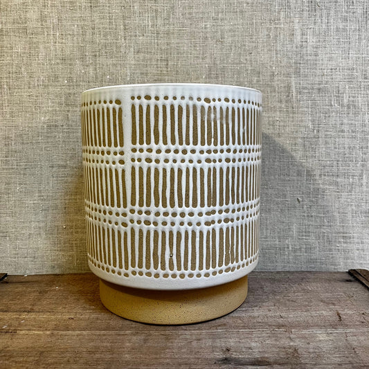Ceramic Pot - White/Beige Lines