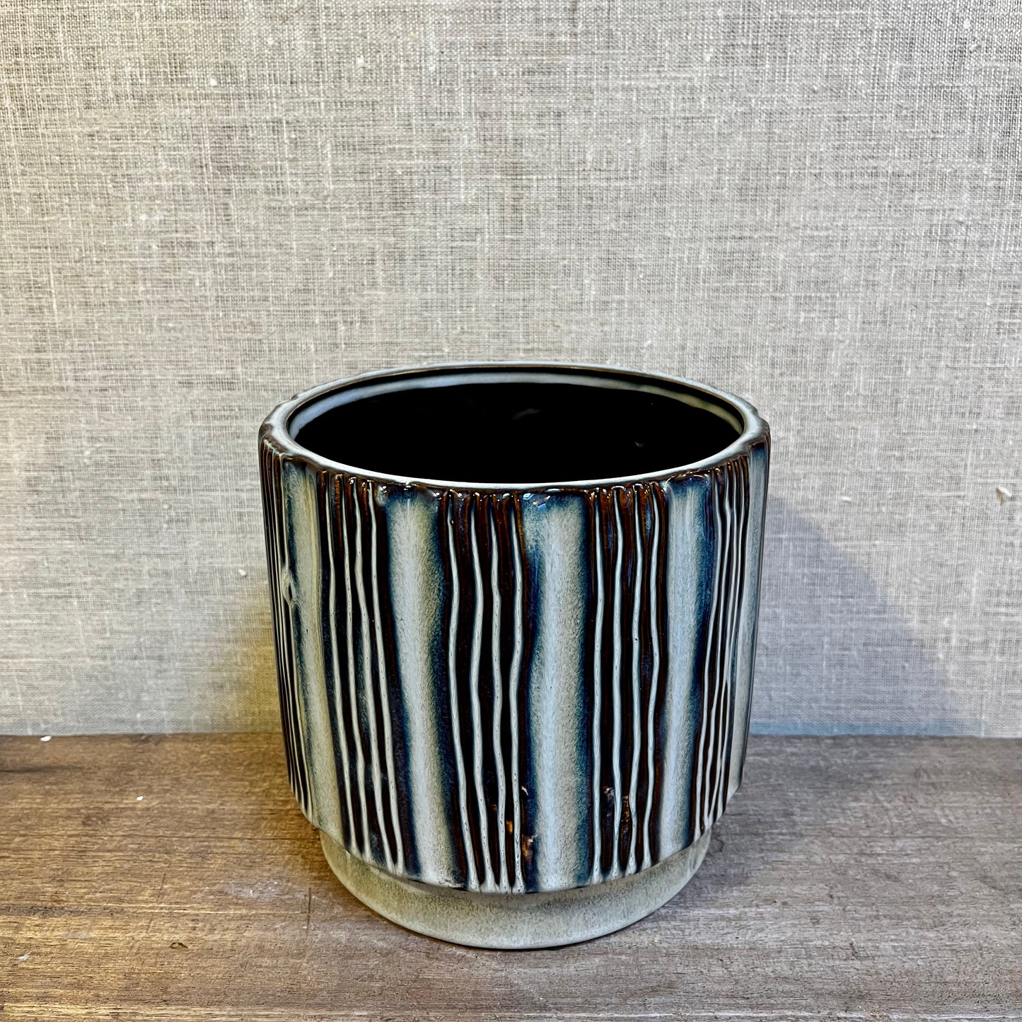 Ceramic Pot - Blue/Grey Reactive Glaze Ridge